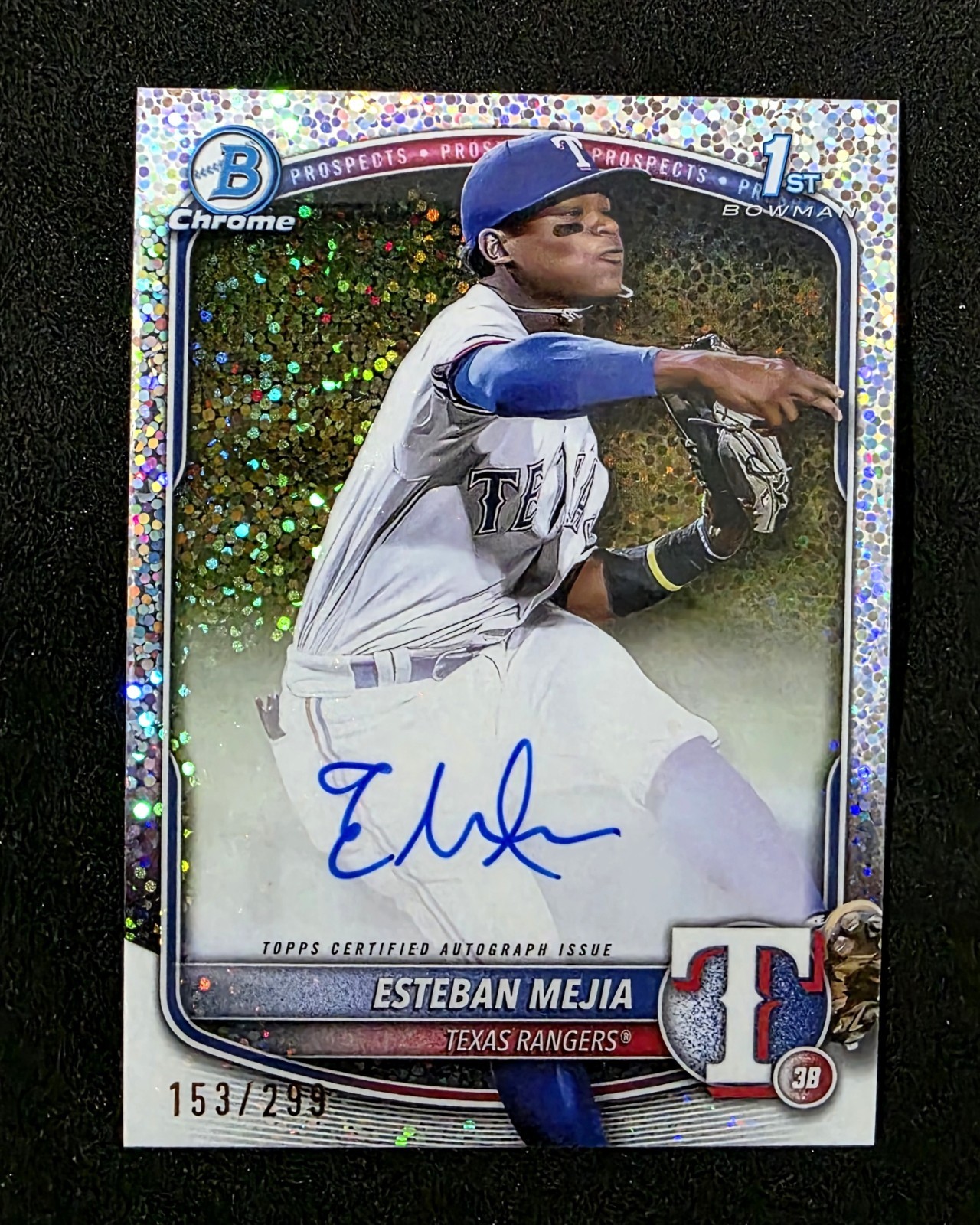 2025 Bowman ESTEBAN MEJIA Chrome 1st Auto Speckle /299 CPA-EM Rangers