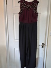 Ladies Sleeveless Jumpsuit   Burgundy  Black with Beaded Embellished Bodice S14