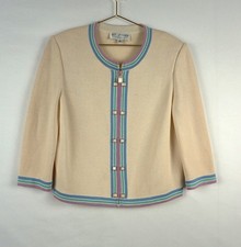ST JOHN BEIGE ZIPPER WOMEN KNIT JACKET SIZE 8