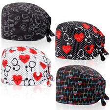 4 Pcs Nurse Caps for Women Nursing Working Caps with Button and Sweatband Adj...