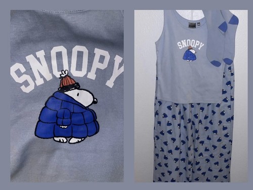 Snoopy Pajamas Peanuts Size M Puffer Coat Tank Top Flannel PJ Pants, Socks Viral - Picture 1 of 10