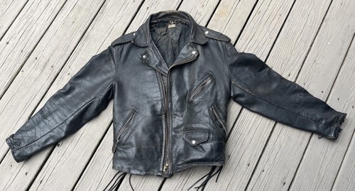 Harley Davidson Black Leather Jacket Men’s VTG Old School Hard Miles REAL DEAL