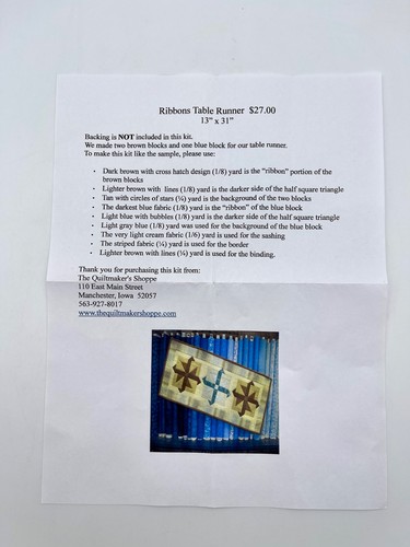The Cottage Rose Deb Eggers RIBBONS Table Runner Kit #TCR1482 - Fabric + Pattern - Picture 3 of 4