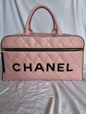 CHANEL Vintage Pink Quilted XL Duffle Boston Bowler Bag 90s Gold