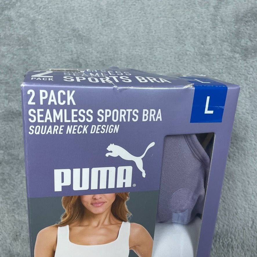Puma 2 Pack Seamless Sports Bras Square Neck Design Size L d0254 | eBay