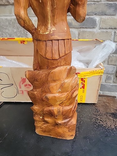 Statua greco dio del mare Poseidone e tridente totem teak massello intagliato a mano - Foto 9 di 16