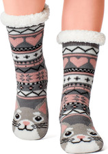 Fuzzy Slipper Socks for Women Girls Kids with Grips Warm Sherpa Lined Animal Cab