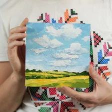 Small Abstract Cloud Painting Original Impasto Landscape Oil Painting Palette