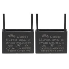 2Pcs Ceiling Fan Capacitor CBB61 Polypropylene Film 3.5uF 250VAC 2 Wires 50/60Hz