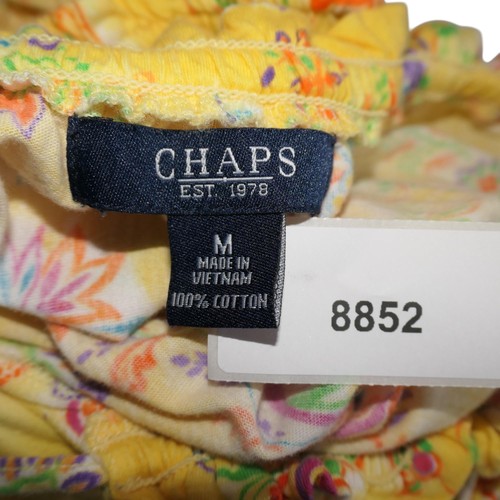 Chaps Tunic Knit Top Womens Medium Yellow Floral Boho Peasant 100% Cotton Soft - Picture 11 of 12