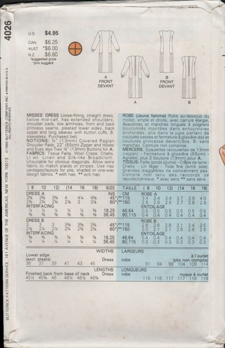 Butterick 4026 Straight Dress w/ Side Pleats Pattern Size 14 16 18 Uncut Vtg 80s - Picture 2 of 7