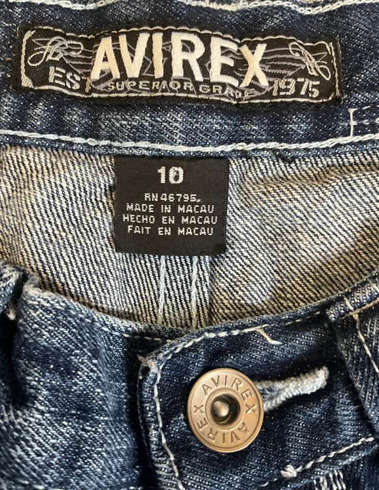 Pantalones de mezclilla Avirex para niños de grado superior informales azules con botones cremallera talla 10 Foto 3 de 4
