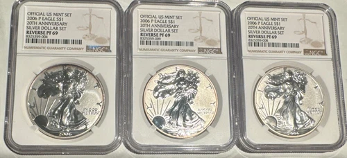 [ Lot of 3 ]2006-P Silver Eagle 20th $1 Reverse PF 69 NGC Official US Mint Set