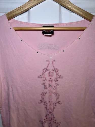 Top de motociclista vintage Y2K Harley Davidson para mujer con estrás brillo M rosa - Imagen 3 de 11