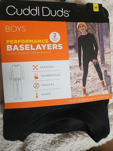 Cuddl Duds Jungen schwarz Größe M (8/10) Performance Basisschicht LS Crew Top & Hose