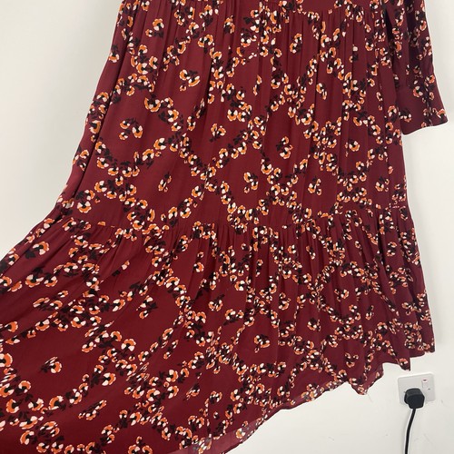 Toast Ume Dress Floral Tiered Shirt Red Midi Sz 10 Pockets Floaty Crepe Viscose - Picture 5 of 14
