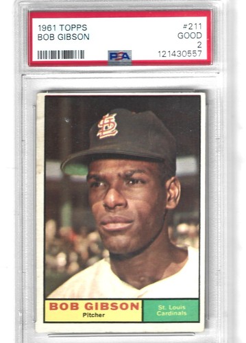 Bob Gibson Cardinals 1961 Topps #211 PSA-2 bueno L@@K - Imagen 1 de 1
