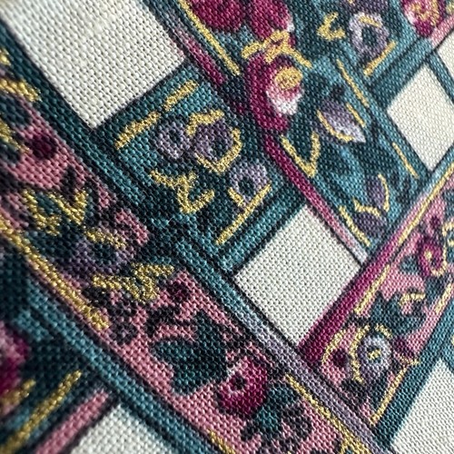 VTG Floral Metallic Fabric Basketweave Green Cotton Grannycore Cottage 56L x 44W - Picture 2 of 4