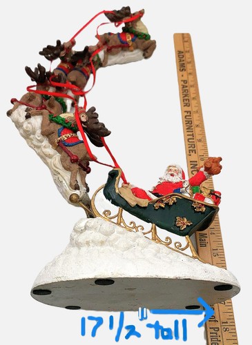 Vtg 80s/90s Early Solid Resin SANTA SLEIGH 8 REINDEER FLYING Statue Figurine 18" - Picture 14 of 17