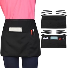 Server Waitress Waist Apron - Half Apron with 3 Pockets,Black Black 2 Pack