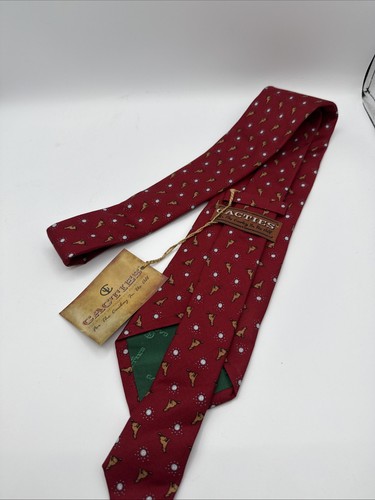 Cravatta cravatta uomo nuova con etichetta CACTIES stampa rossa 100% seta western ululato alla luna - Foto 3 di 6