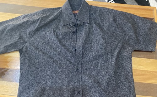 Men’s Gucci Haera Button Up Shirt Grey White Collar Short Sleeve 15.5 Inch 38cm - Picture 7 of 23