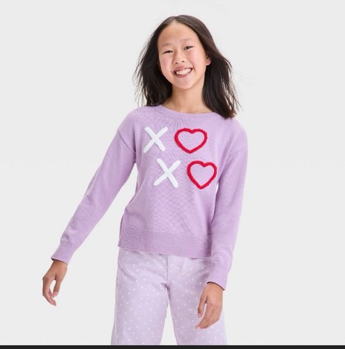 Girls' XO Valentine's Day Pullover Sweater - art class™ Light Purple XL - Picture 1 of 3
