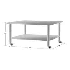 For Restaurant Prep Table Stainless Steel with Under Shelf with wheels 48''*24''