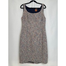 Tory Burch Tweed Sheath Dress Navy Multi Bouclé Sleeveless Size 14