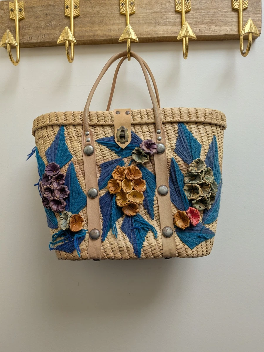 Vintage 70\'s Straw Floral Hats/ Tote Bag 70 main image 2