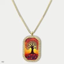New Colorful Tree of Life Pendant Necklace Chain Printed Dog Tag Chain Gift Desi