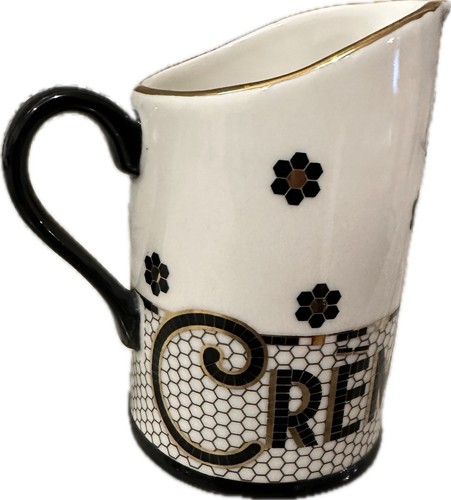 Anthropologie Margot Gold Black Mosaic Tile Crème De La Crème Creamer 4.5 Inch - Picture 2 of 18