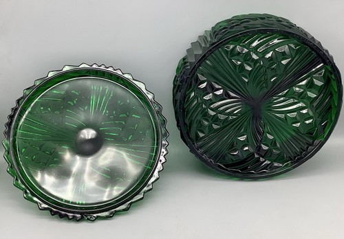 Vintage Emerald Green Cut Covered Candy/Trinket Dish 3-Part Inside (NEW) - Picture 13 of 16