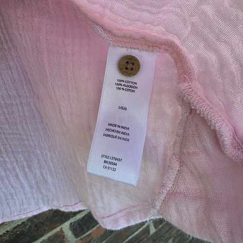 Blusa Camisa Beachlunchlounge Bebé Rosa Texturizada Algodón Gasa Botón Delantero Talla L - Imagen 5 de 5
