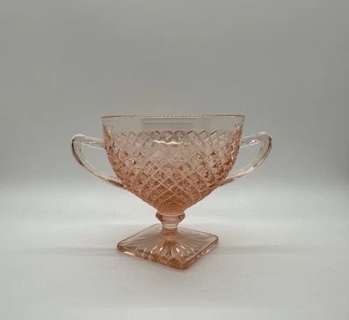 Vintage Anchor Hocking Miss America Pink Sugar Bowl With Handles