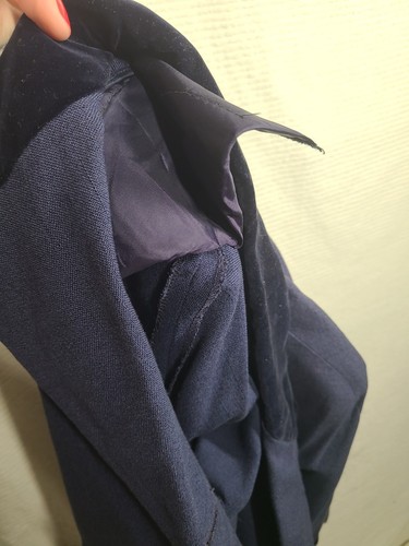 Vtg 50s Navy Linen Blazer Jacket Plus Size XL 45b Velvet Details Retro Pinup Vlv - Picture 13 of 13
