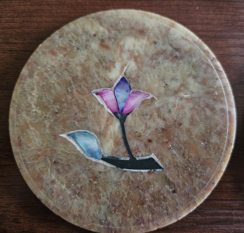 Vintage Speckstein 5er Set Untersetzer mit Intarsien Perlmutt Blumenmuster  - Bild 13 von 15