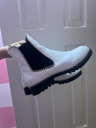 Botas al tobillo Seven Dials Shelley blancas con tachuelas Chelsea suela gruesa talla 11 - Imagen 2 de 8