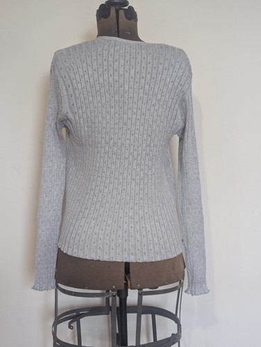 Chelsea Theodore Pointelle Tie Front Cardigan L Lettuce Hem Feminine Cottage - Picture 6 of 14