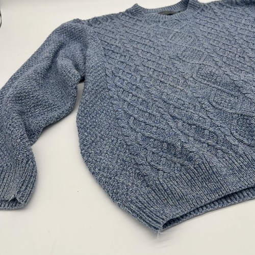 Oscar de la Renta Blue Cable Knit Sweater XL Cotton Blend Pullover Jumper Men - Picture 5 of 11