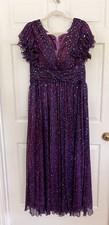 Purple Glitter Butterly Sleeve Maxi Dress Size Large Galaxy Sequins