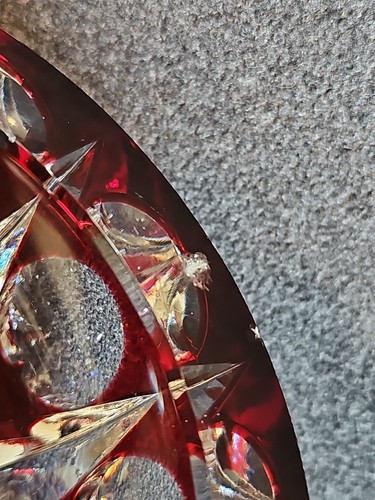 VINTAGE SAINT LOUIS AMBASSADUER CRYSTAL RED ASHTRAY -WITH MAKERS MARK - Picture 3 of 9