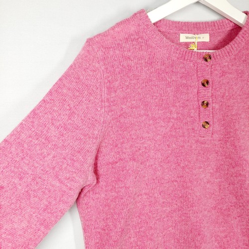 Woolovers Henley Jumper Size M Pink Marl Soft Touch 100% Lambswool Long Sleeve - Picture 4 of 13