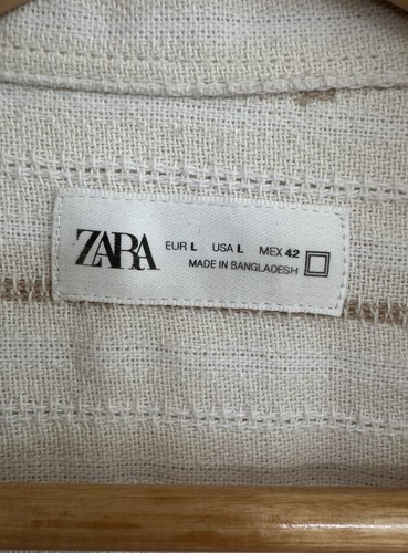 Zara Holiday Festival Short Sleeve Shirt Classic Textured Stripes Large - Picture 7 of 13