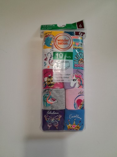 Mädchen Baumwolle Slips Unterwäsche Größe 6 Wonder Nation 10 Stück