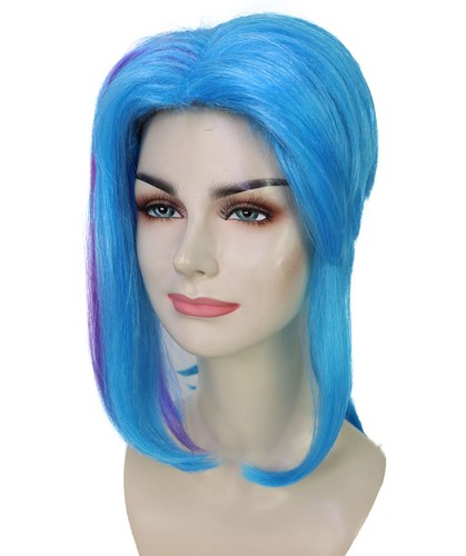 HPO Adult Women’s Medium Ponytail Style Blue Wig with Purple Streaks - Picture 11 of 18