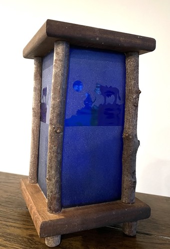 Vintage Western Table Lamp Wooden Cowboy Sunset Stained Glass - Picture 1 of 14