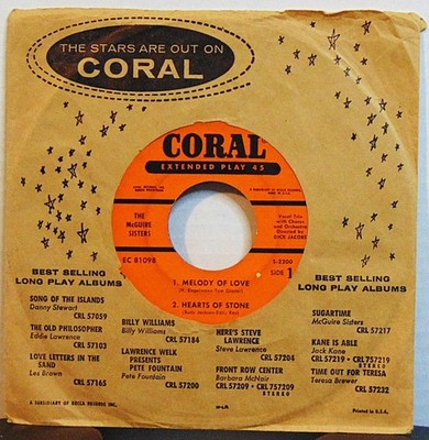 The McGuire Sisters - By Request - 1955 Coral  EC81098 7'' EP Record 45 RPM