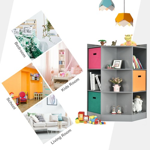 3-stufig Kinderaufbewahrung Regal Würfel mit 3 Körben Eckschrank Organizer grau - Bild 8 von 10