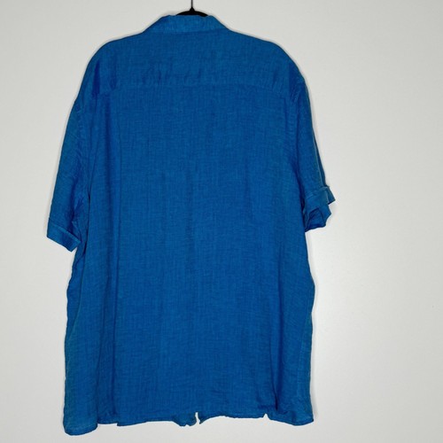 Nuova camicia Perry Ellis lino manica corta con bottoni Mykonos blu uomo taglia XXL - Foto 2 di 9